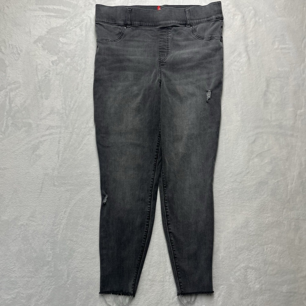 Spanx Skinny Ankle Jeans Womens 2X High Rise Stretch Distressed Gray Raw Hem